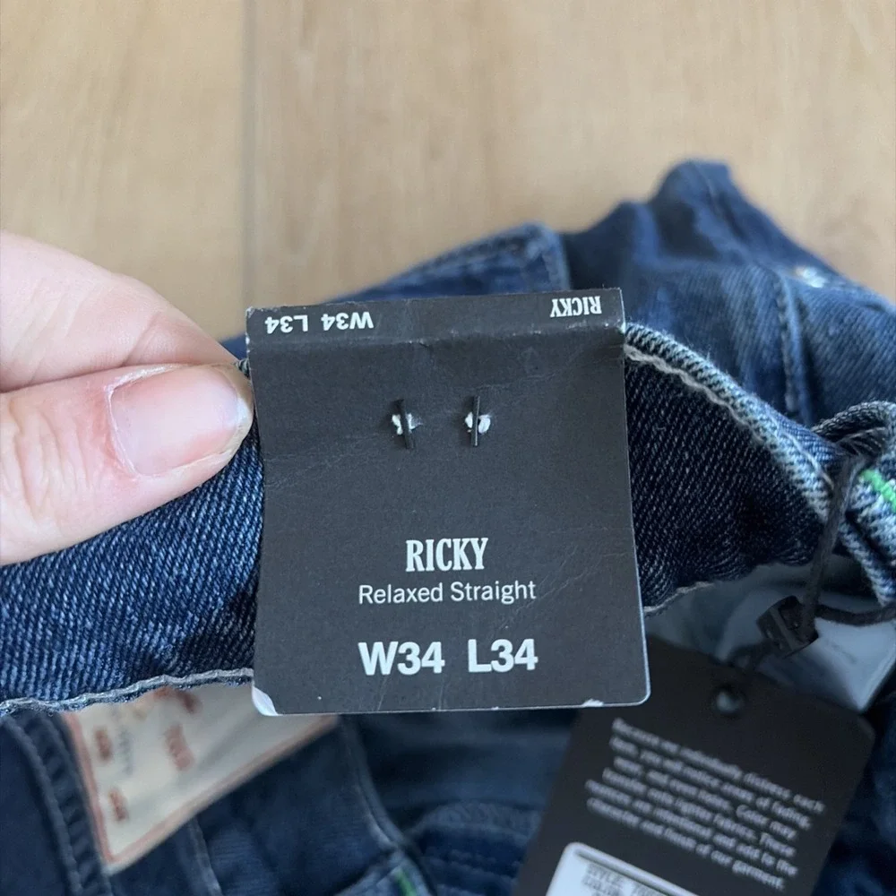 True Religion Ricky Relaxed Straight Jeans Size 34 X 34 NWT Flap‎ Pockets